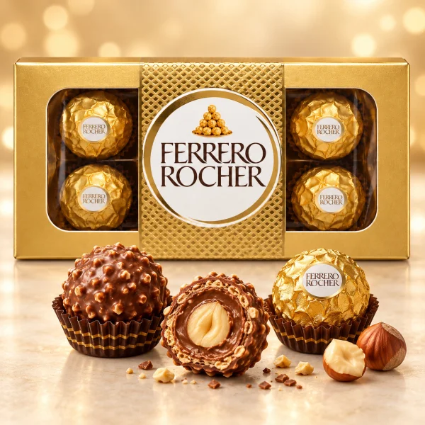 Цукерки Шоколадні Золотиста Коробка Ferrero Rocher Ферреро Роше Молочний Шоколад Цілий Фундук Хрустка Вафля Подарункова 8шт 100г - 1