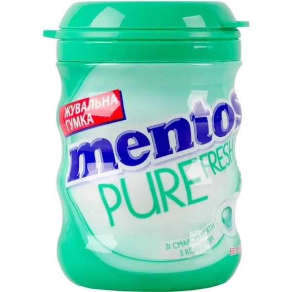 Жувальна Гумка Подушки без Цукру Mentos Pure Fresh Ментос Пюр Фреш Свіжа М’ята з Ксилітом та Рідким Центром Пластикова Банка 56г - 2