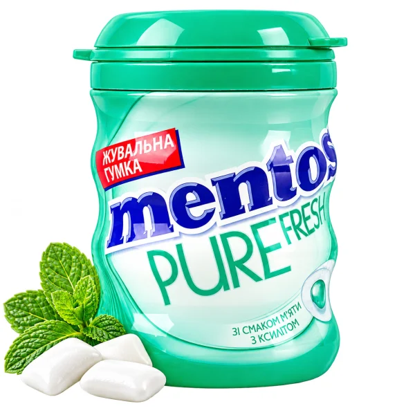 Жувальна Гумка Подушки без Цукру Mentos Pure Fresh Ментос Пюр Фреш Свіжа М’ята з Ксилітом та Рідким Центром Пластикова Банка 56г - 3