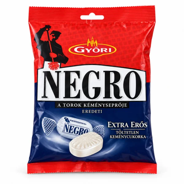 Цукерки Льодяники великі Gyori Negro Eredeti Extra Eros Дьорі Негро Мята-Ментолові Екстра Сильні Смоктальні Без Начинки Пакет 159г - 2