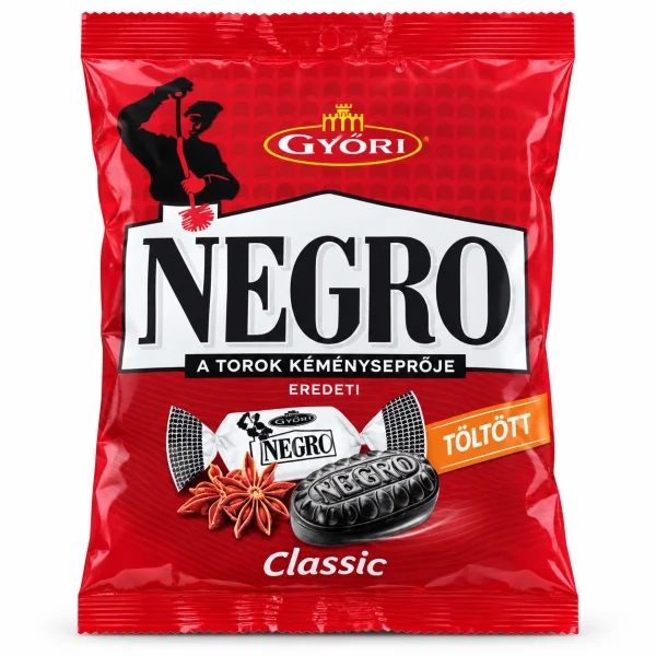 Цукерки Льодяники малі Gyori Negro Eredeti Classic Дьорі Негро Класичні Чорні Аніс та Ментол з Начинкою Смоктальні Пакет 79г - 1