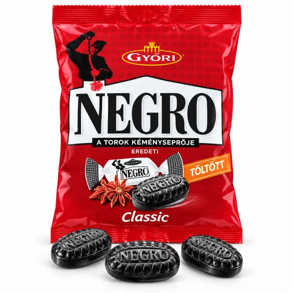 Цукерки Льодяники великі Gyori Negro Eredeti Classic Дьорі Негро Класичні Чорні Аніс та Ментол з Начинкою Смоктальні Пакет 159г - 1