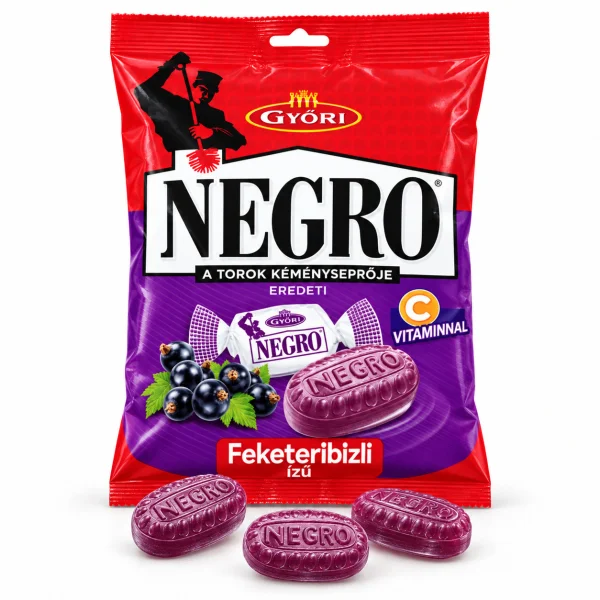 Цукерки Льодяники великі смоктальні Gyori Negro Feketeribizli Дьорі Негро Чорна Смородина Вітамін C Карамель Пакет 159г - 1