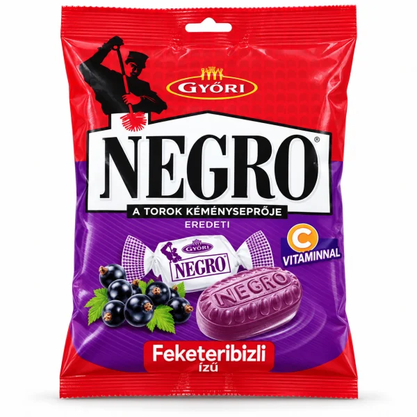Цукерки Льодяники великі смоктальні Gyori Negro Feketeribizli Дьорі Негро Чорна Смородина Вітамін C Карамель Пакет 159г - 3