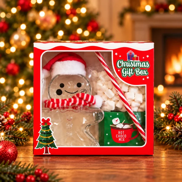 Набір Новорічний Подарунок Becky’s Christmas Gift Box RED Бекіс Гарячий Шоколад склянка Пряниковий Чоловічок та Маршмелоу 3шт - 1