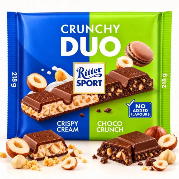 Шоколад молочний Ritter Sport Crunchy Duo Crispy Cream & Choco Crunch з фундуком Ріттер Спорт Кранчі Дуо 218г - 2