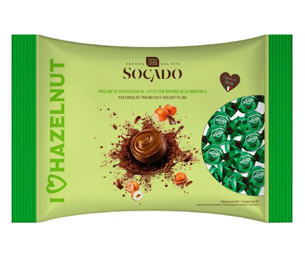 Цукерки Шоколадні Socado I Love Hazelnut Сокадо з Молочного Шоколаду з Кремовою Начинкою з Фундуком в Обгортках Пакет 1кг - 2