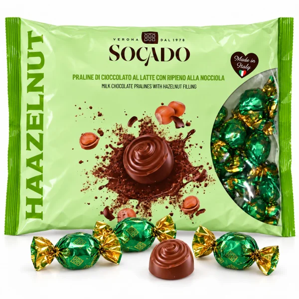 Цукерки Шоколадні Socado I Love Hazelnut Сокадо з Молочного Шоколаду з Кремовою Начинкою з Фундуком в Обгортках Пакет 1кг - 3