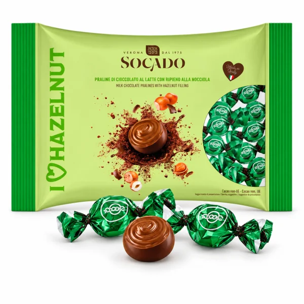 Цукерки Шоколадні Socado I Love Hazelnut Сокадо з Молочного Шоколаду з Кремовою Начинкою з Фундуком в Обгортках Пакет 1кг - 1