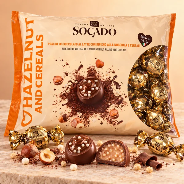 Цукерки Шоколадні Socado I Love Hazelnut and Cereals Сокадо з Фундуковою Начинкою та Злаками в Обгортках Пакет 1кг - 3