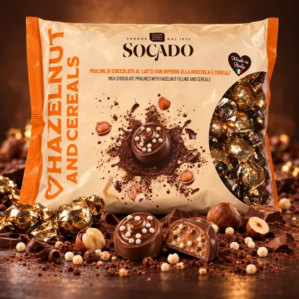 Цукерки Шоколадні Socado I Love Hazelnut and Cereals Сокадо з Фундуковою Начинкою та Злаками в Обгортках Пакет 1кг - 2