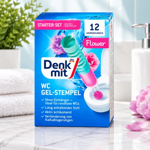 Освіжувач повітря гелевий штамп для унітаза Denkmit WC Gel-Stempel Flower з квітковим ароматом стартовий набір 12проб 75мл - 2