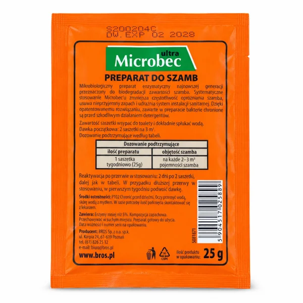 Біопрепарат Бактерії для Септиків і Вигрібних Ям BROS Microbec Ultra Брос Мікробек Ультра з Ароматом Лимона 1 пакетик 25г - 2