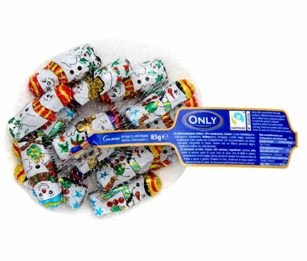 Цукерки шоколадні Новорічні Сніговики ONLY Milk Chocolates Онлі Сніговички з Молочного Шоколаду Сіточка Солодкий Подарунок 85г - 3