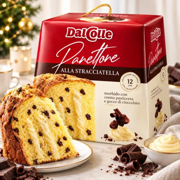 Панетоне Різдвяний Dal Colle Panettone alla Stracciatella Дал Колле Італійський Кекс із Заварним Кремом Шоколадними Краплями 750г - 2