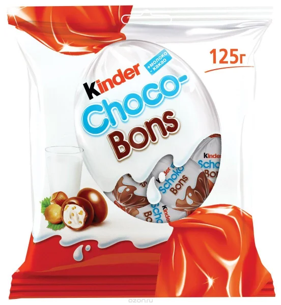 Kinder choco bons цукерки з молочного шоколаду з молочно-горіховою начинкою, 125 г - 1