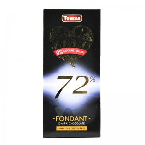 Чорний шоколад Torras zero fondant dark chocolate 72% 100г - 1
