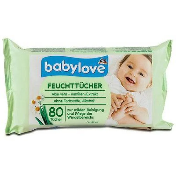 Дитячі вологі серветки babylove feuckttucher aloe vera + kamillen-extrakt — 80 шт. - 1