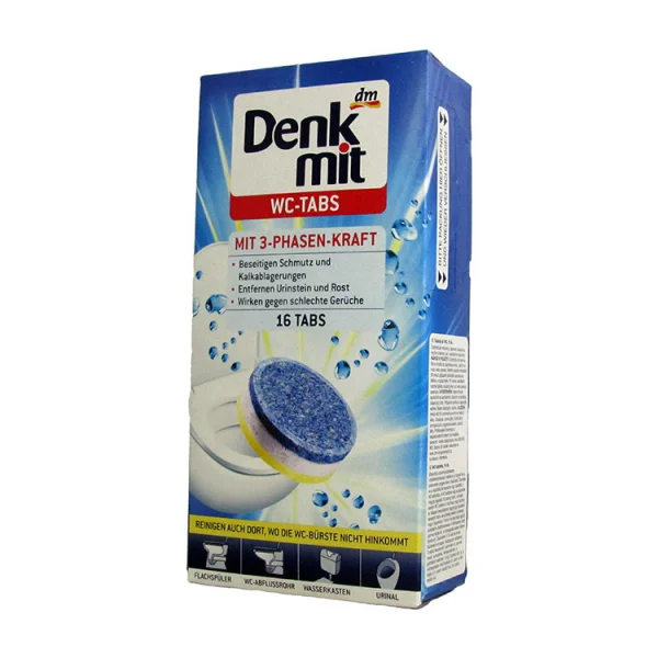 Таблетки для дезинфекції та Очищення унітазів Denk Mit WC Tabs mit 3 phasen Kraft Денкміт розчинні 3х фазова дія 16шт - 1