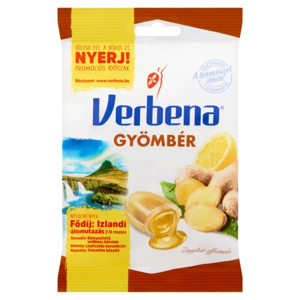 Льодяники від болю в горлі та кашлю Verbena з імбирем та лимоном 60г - 1