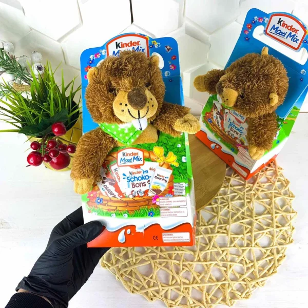Великодній набір Kinder солодощів kinder maxi mix з м'якою іграшкою (бобер), 133 г. - 1