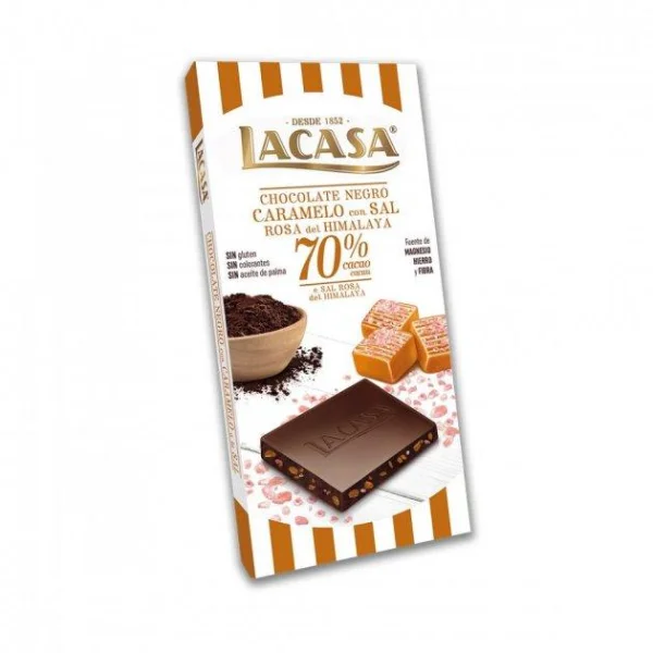 Шоколад чорний 70% з карамеллю та рожевою гімалайською сіллю lacasa без глютену 100 г - 1
