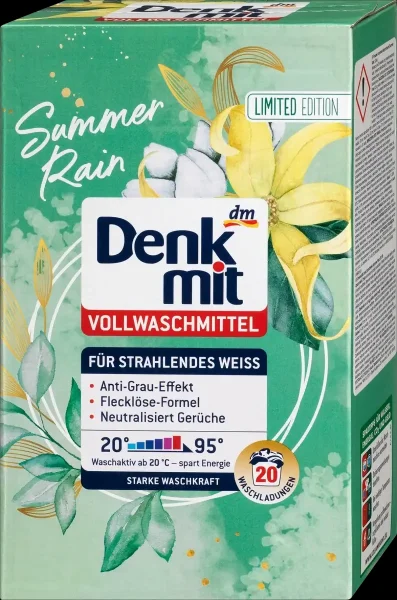 Потужний пральний порошок для прання білих речей Denkmit Summer Rain, на 20 прань, 1.3 кг - 1