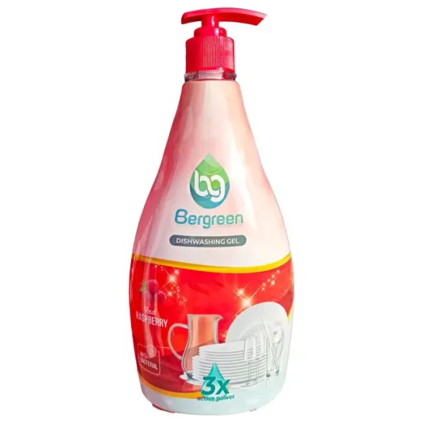 Гель-концентрат для миття посуду з дозатором Антибактеріальний Bergreen Dishwashing Gel RaspBerry 3x Power Малина 1000мл - 1