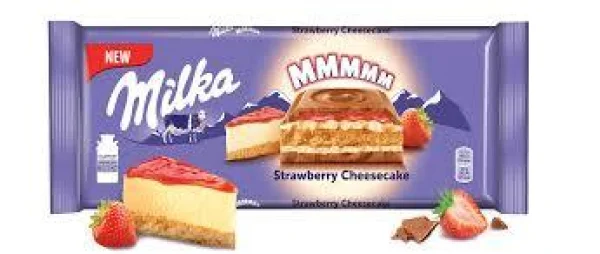 Молочний шоколад Milka Strawberry Cheesecake з смаком чизкейка полуниці та печивом 300г - 1
