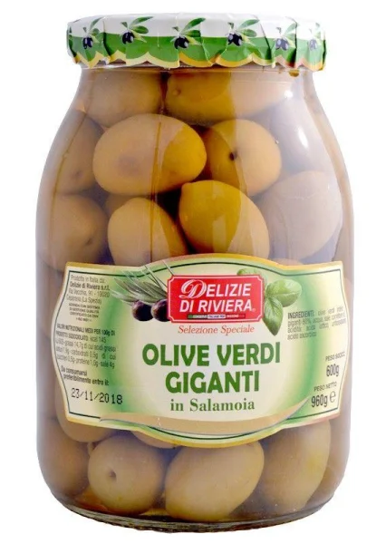 Гіганти оливки з кісточками olive verdi in salamola 1000g - 1