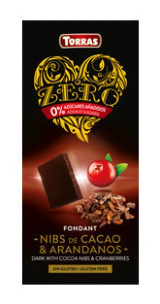 Чорний шоколад Torras без цукру torras zero with cocoa nibs and cranberries з какао-бобами та журавлиною іспанія 125 г - 1